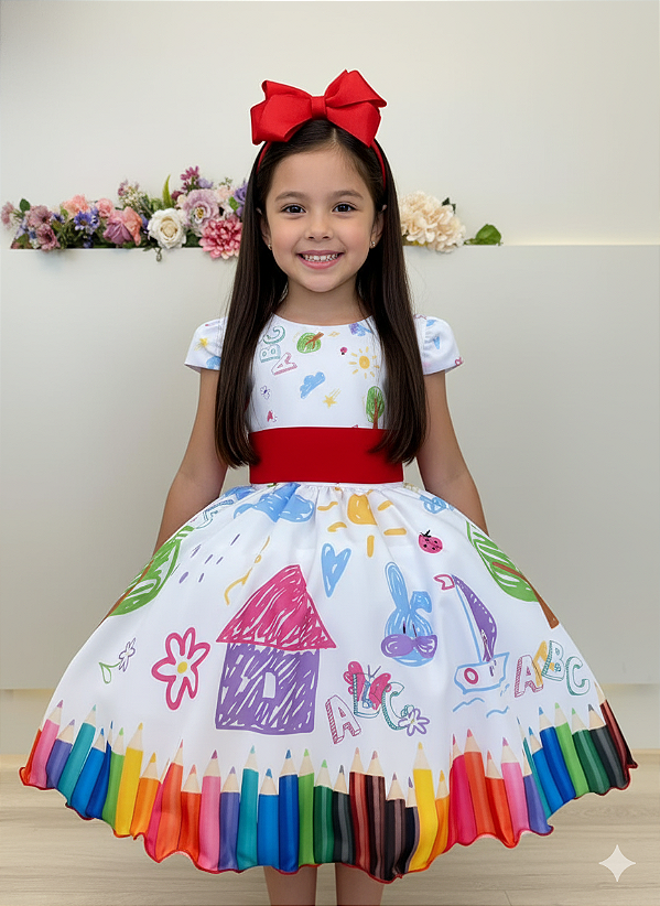 Vestido Aquarela Infantil Festa Luxo Formatura ABC