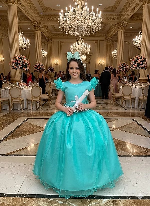 Vestido Infantil Longo Festa Luxo Verde Amanda