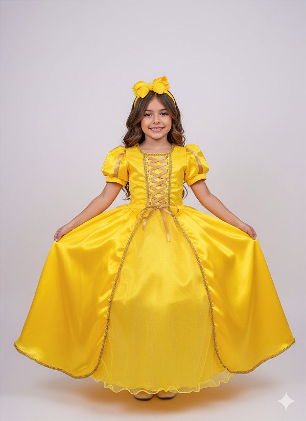 Fantasia A Bela e a Fera Longa Infantil Festa  Luxo