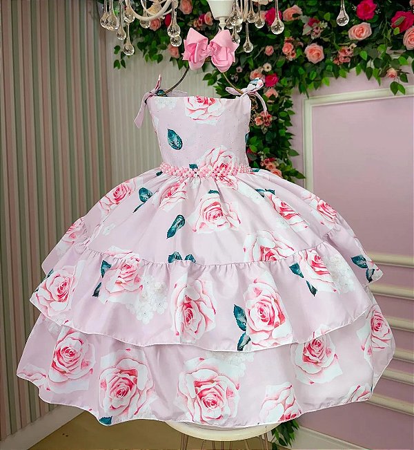 Vestido Infantil Off Florido Rosa Karine