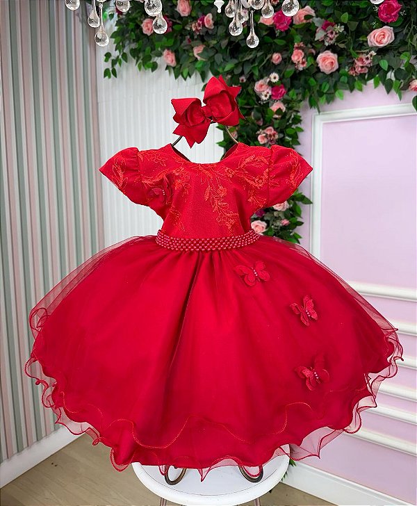 Vestido Jardim Encantado Vermelho Festa Infantil