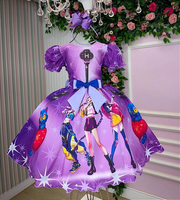 Vestido Guerreiras do K-Pop Festa Infantil Tematicos Luxo