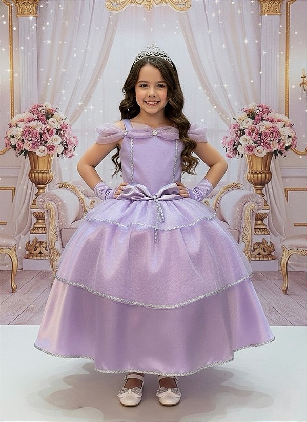 Fantasia Infantil Princesa Rapunzel Glitter Com Luvas