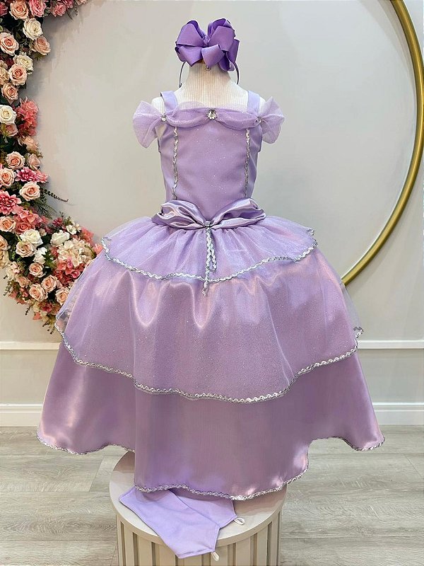 Fantasia Infantil Princesa Rapunzel Glitter Com Luvas