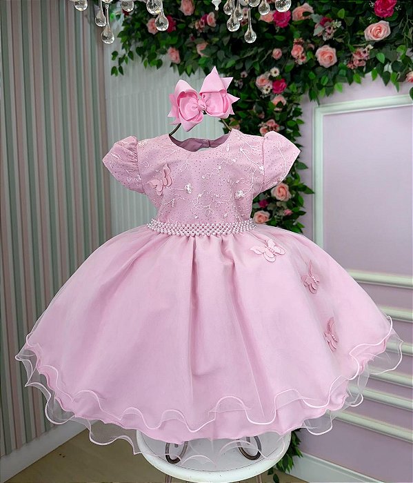 Vestido Rosa Bebe Jardim Encantado Festa Infantil