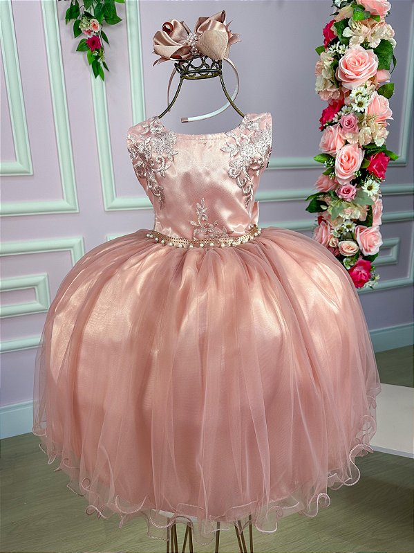 Vestido Rose Juvenil Helena Festa Infantil Luxo