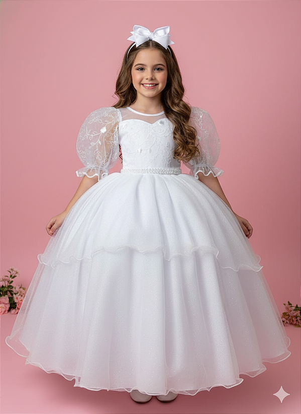 Vestido Branco Longo Juvenil Festa Luxo Casamento Eva