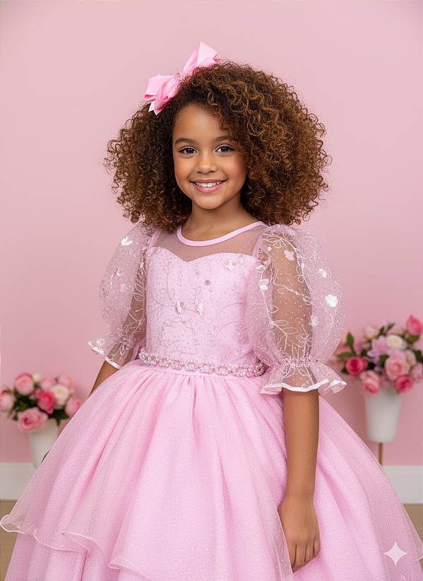 Vestido Rosa Bebe Longo Juvenil Festa Luxo Casamento Eva