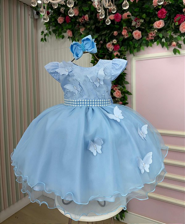 Vestido Jardim Encantado Azul Bebe Festa Infantil Maite