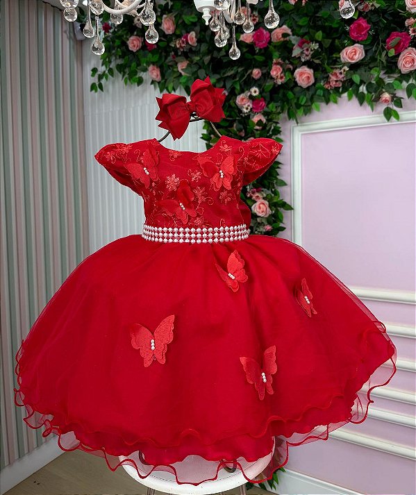 Vestido Jardim Encantado Vermelho Infantil Festa Maite