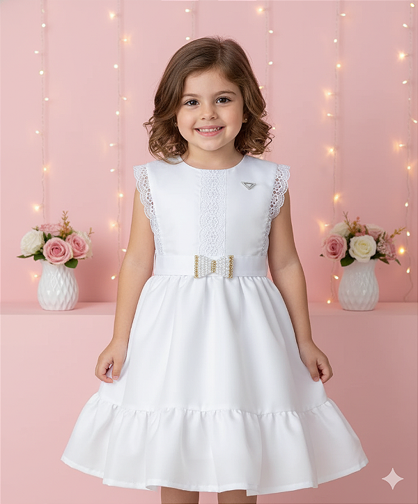 Vestido Infantil Branco Ano Novo Festas Valeria