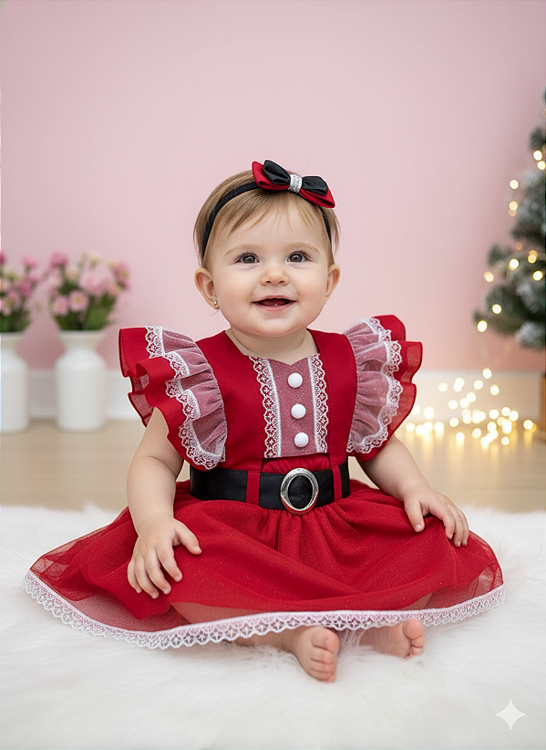 Romper Bebê Natal Mamãe Noel Vermelho