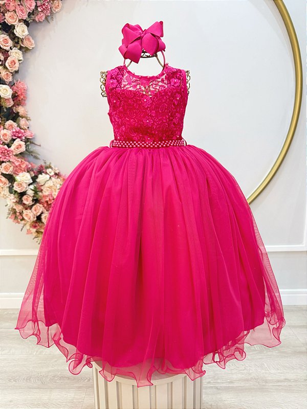 Vestido Infantil Pink Longo Renda Formatura Daminha