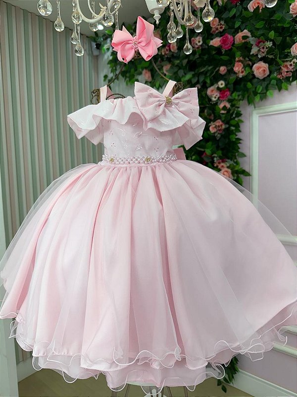Vestido Infantil Rosa Bebe Midi Festa Luxo Lese Formatura