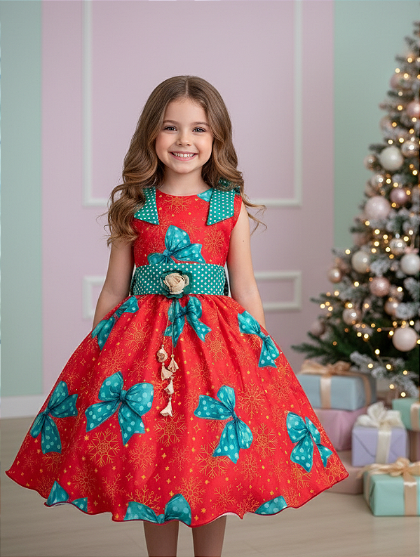 Vestido Infantil Natalino Alegria do Natal Vermelho Festas