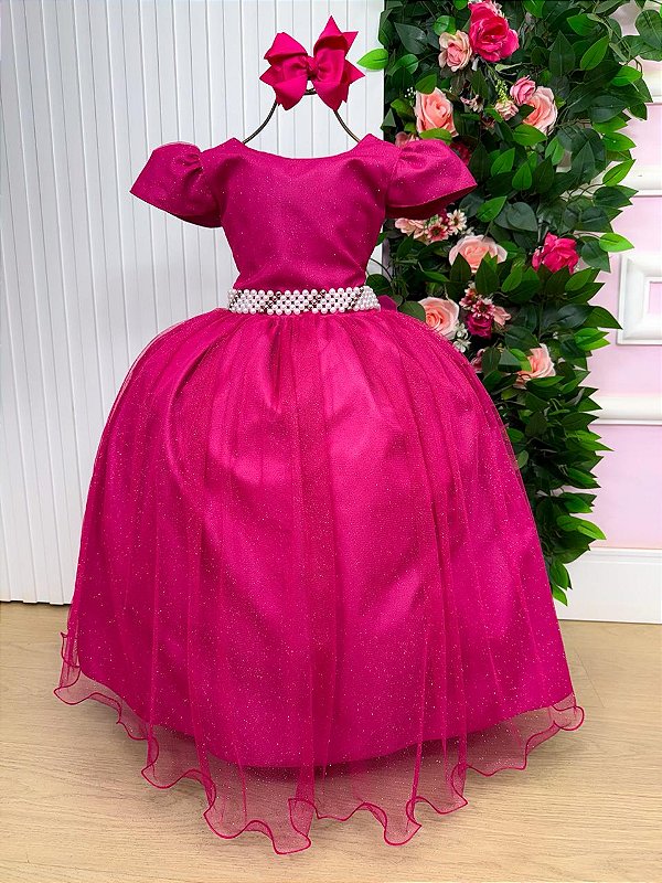 Vestido Infantil Formatura Pink Longo Glitter Dama