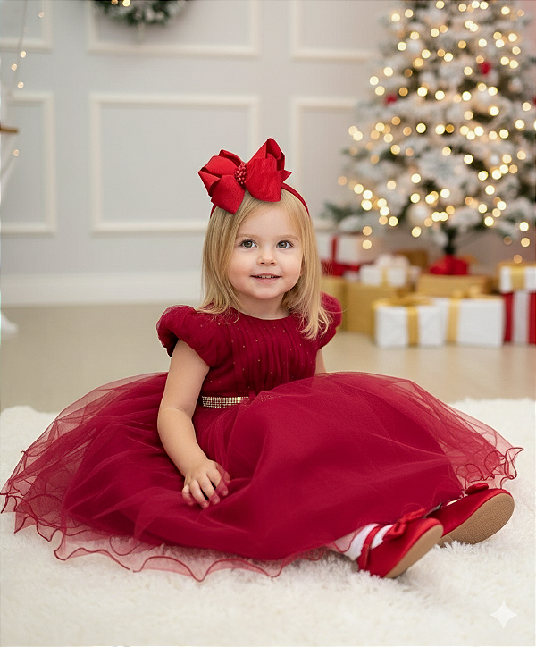 Vestido Infantil Natal Vermelho Luxo Festas
