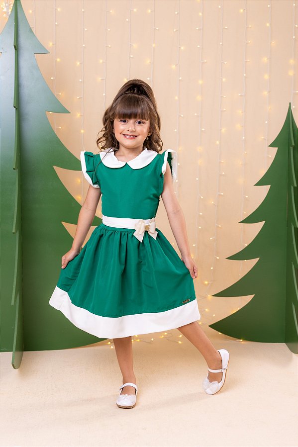 Vestido Infantil Verde Camile Natal Festa Natalina