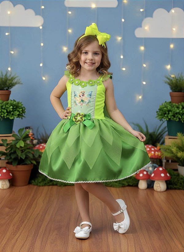 Fantasia Infantil Verde Fada Encantada Festa Menina