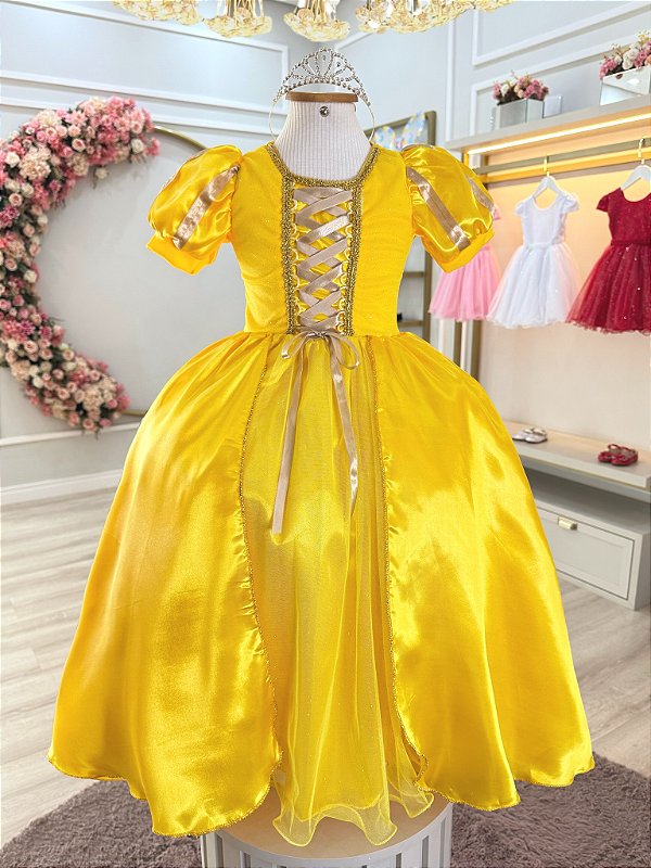 Fantasia Infantil Princesa Bela e a Fera Amarelo Festas