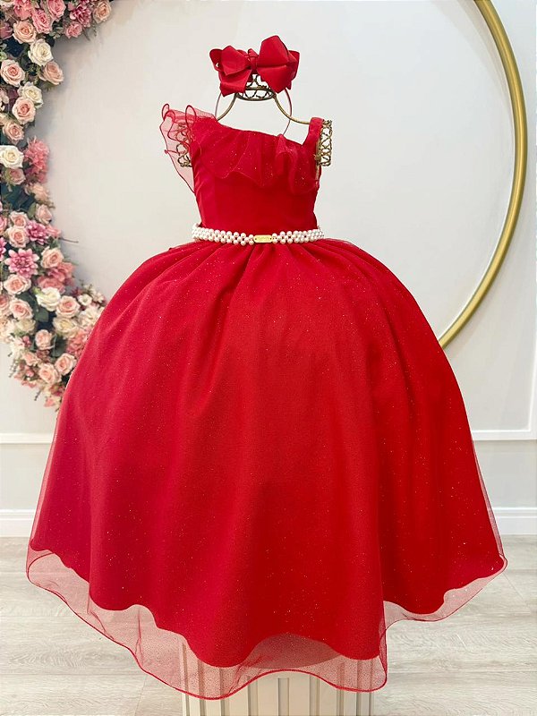 Vestido Infantil Longo Vermelho Luxo Formaturas Daminhas