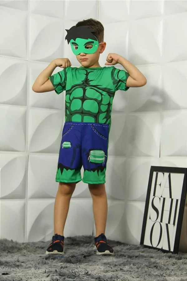 Fantasia Infantil Hulk Carnaval com Mascara