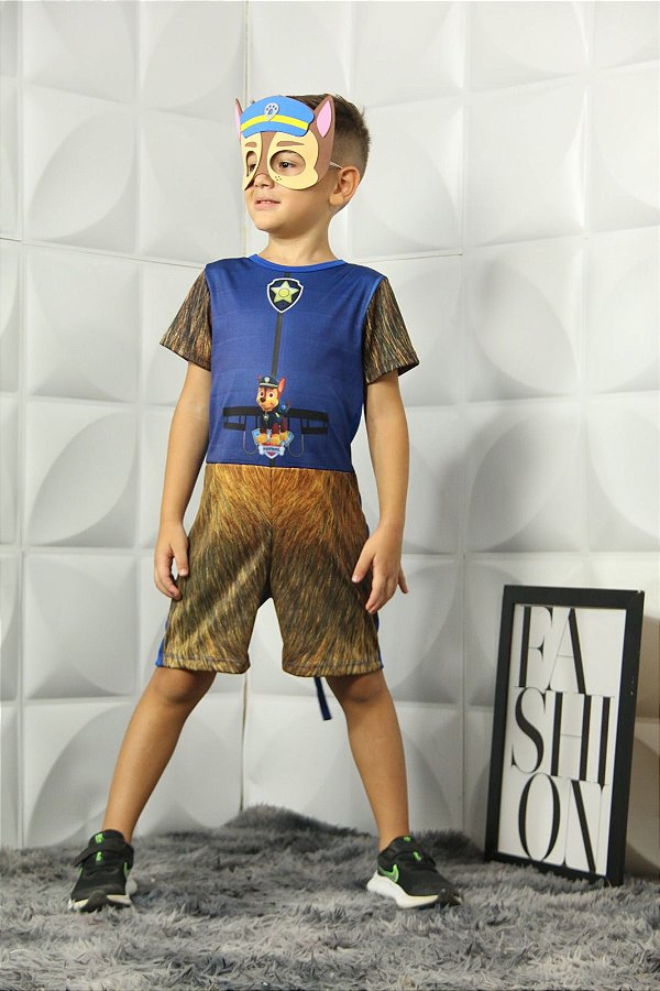 Fantasia Patrulha Canina Chase  Infantil Menino com Capa Dia das Crianças