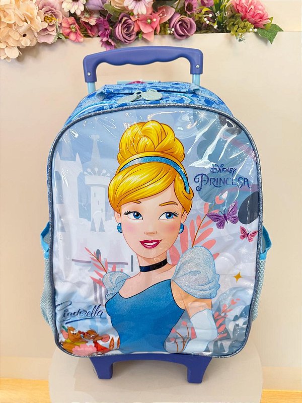 Mochila de Rodinhas Escolar da Princesa Disney Cinderela Azul