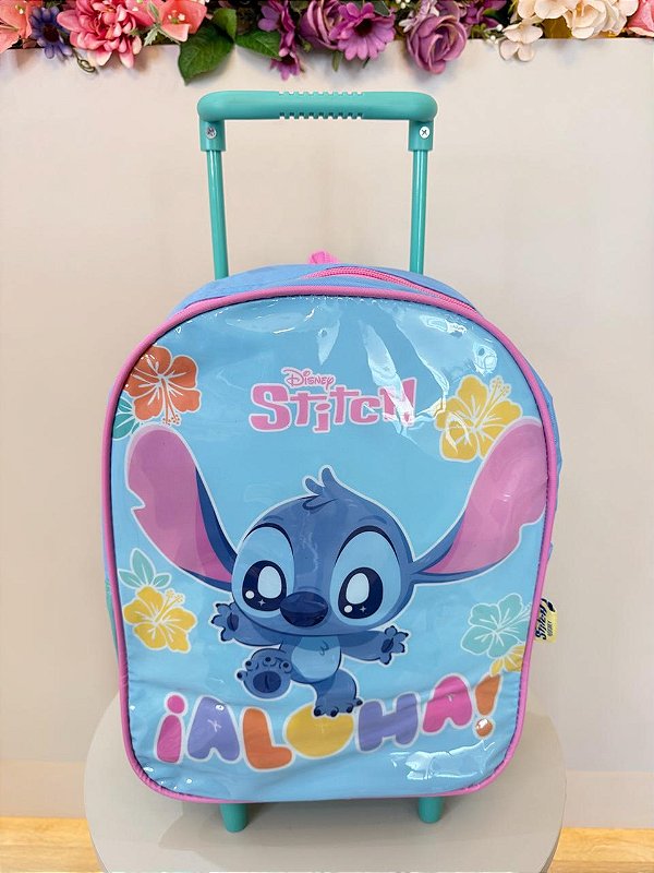 Mochila Infantil Pequena Rodinhas da Lilo Stitch e Angel Azul