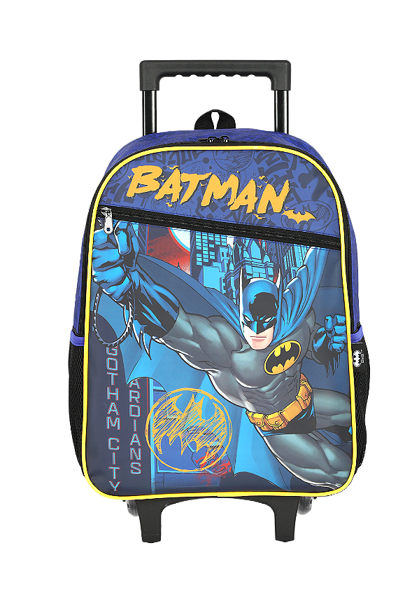 Mochila Infantil Escolar Rodinhas Batman Preta e Azul