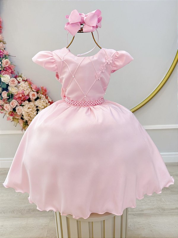 Vestido Infantil Rosa Festa Aniversario Luxo Menina