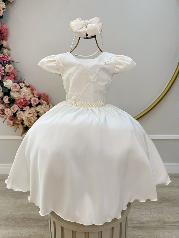 Vestido Infantil Marfim Festa Aniversario Luxo Menina