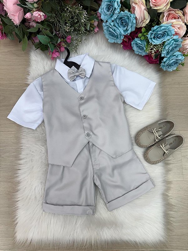 Conjunto Social Pajem Menino Colete Cinza Claro Leandro