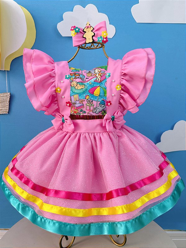 Romper Bobbie Goods Rosa Laço Festas Luxo