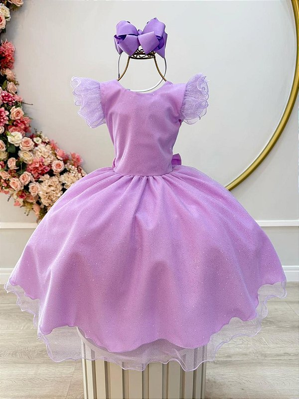 Vestido Infantil Lilás Glitter Festas Daminhas Luxo