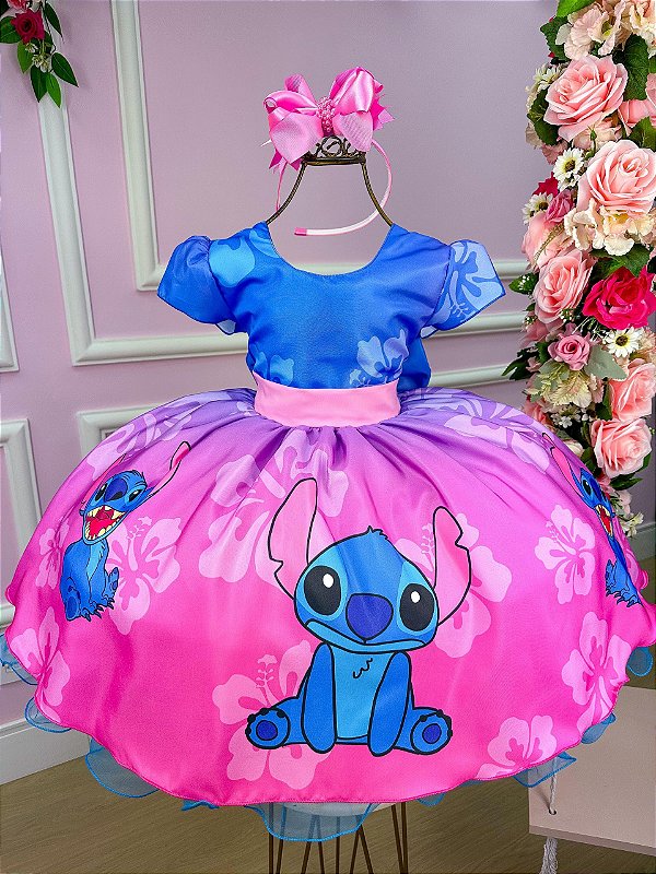 Vestido Infantil Stitch e Lilo Luxo Menina Festa