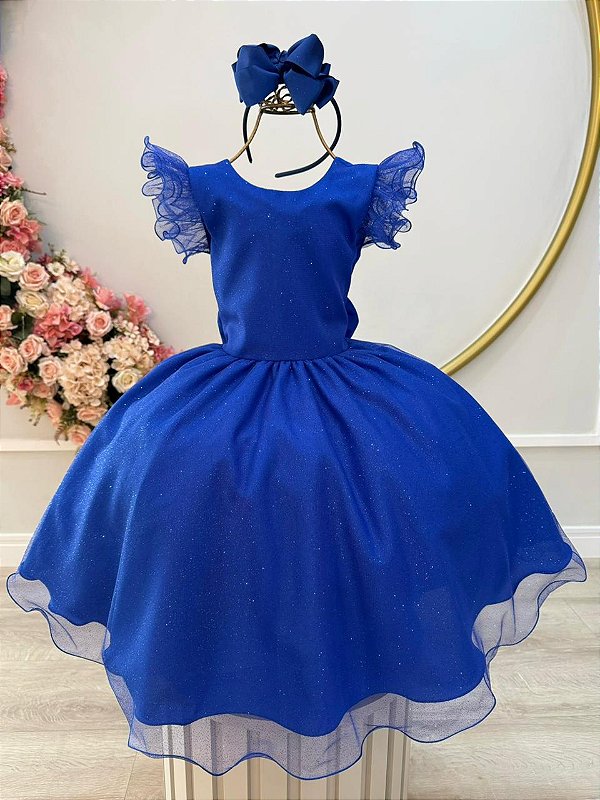 Vestido Infantil Azul Royal Glitter Festas Daminhas Luxo