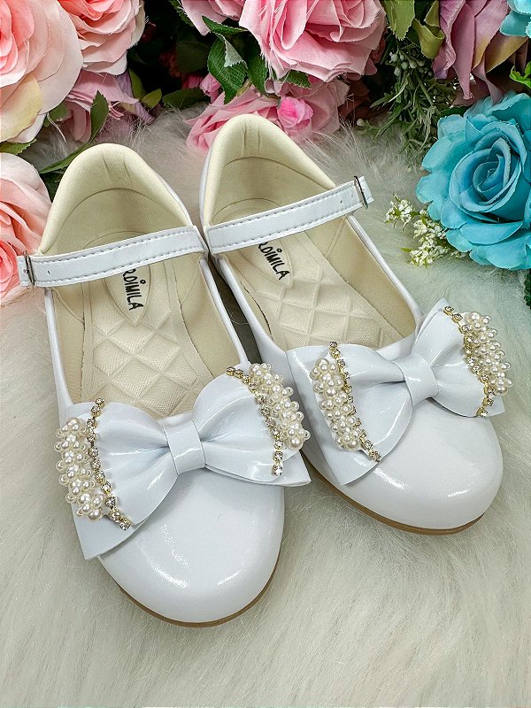 Sapatilha Flor di Mila Branco Perolas Neide