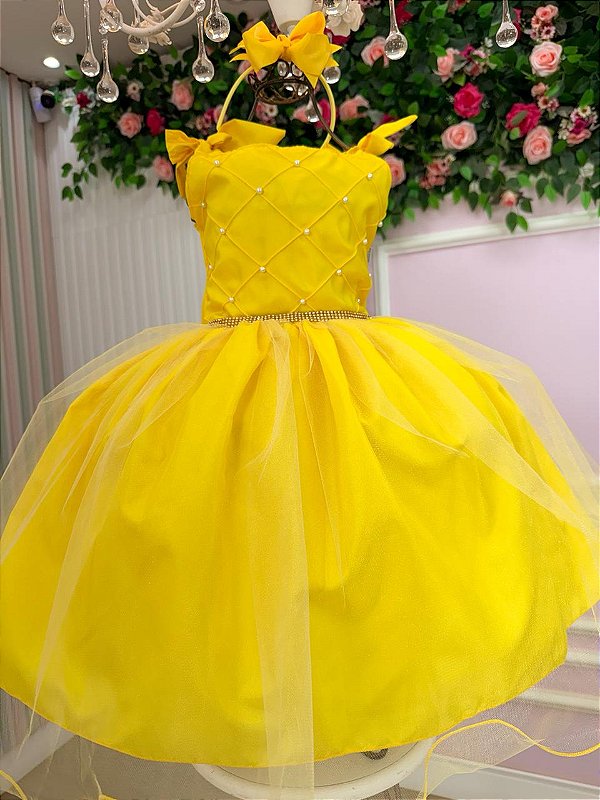 Vestido Infantil Amarelo Bela Princesas Mariely