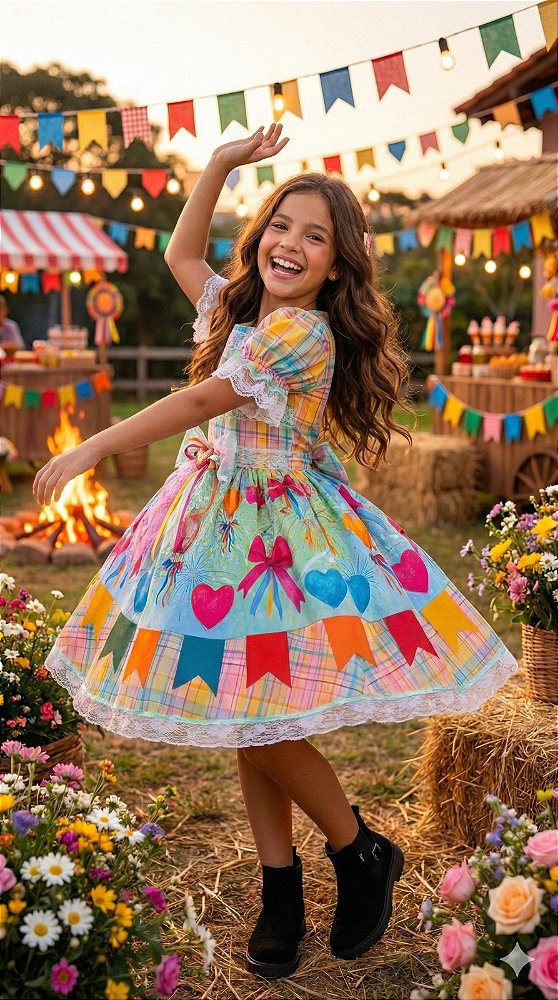 Vestido Infantil Junino Caipira Luxo Balão Encantado