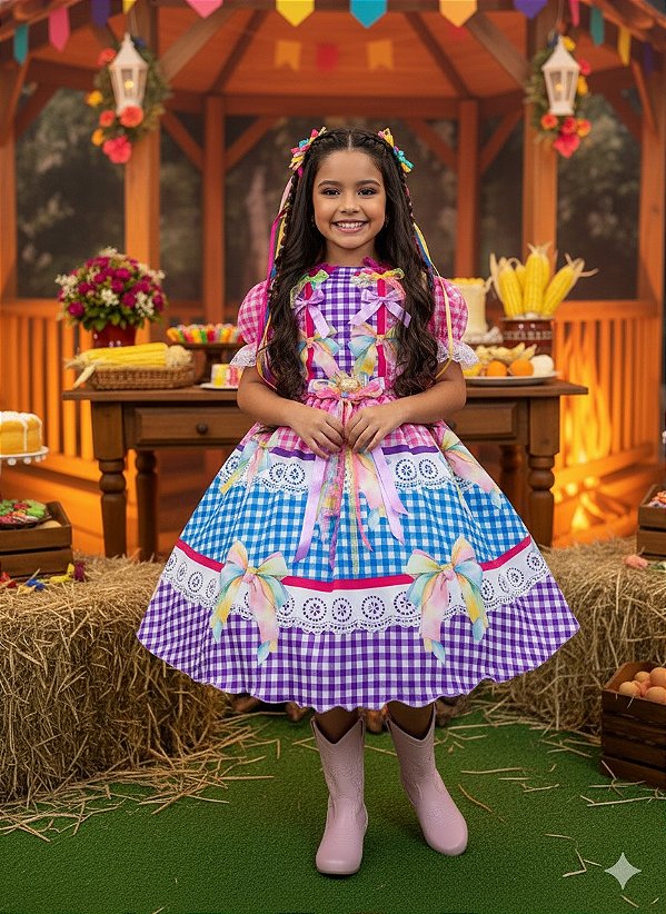 Vestido Infantil Junino Caipira Laço da Alegria