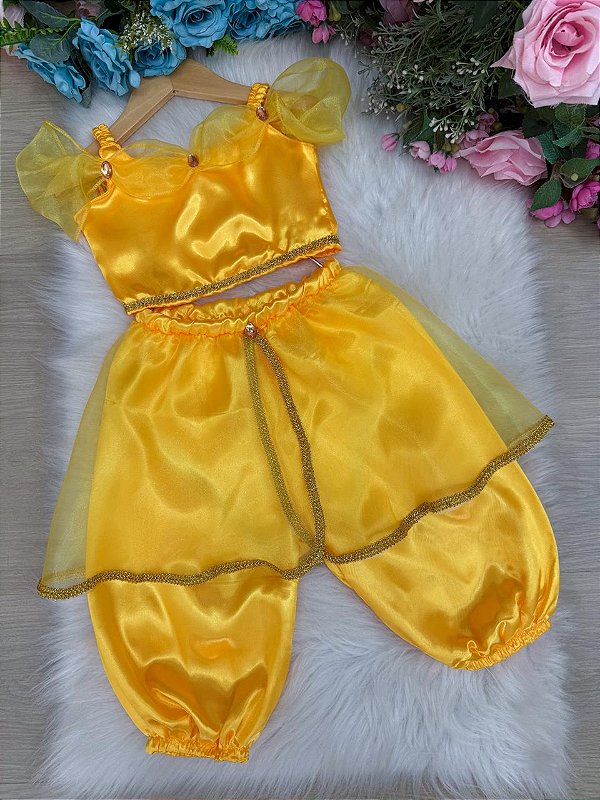 Fantasia Infantil Princesa Jasmine Amarelo Bebe Odalisca