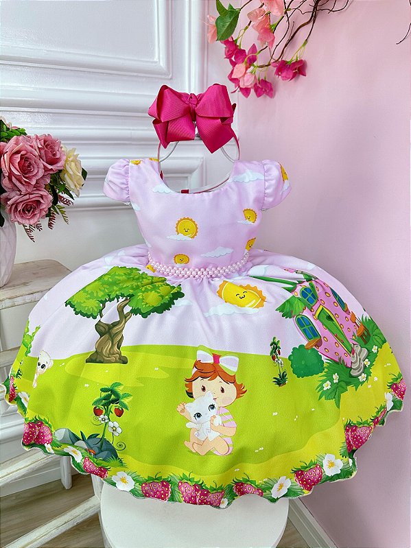 Vestido Infantil Moranguinho Baby Rosa Festas Luxo