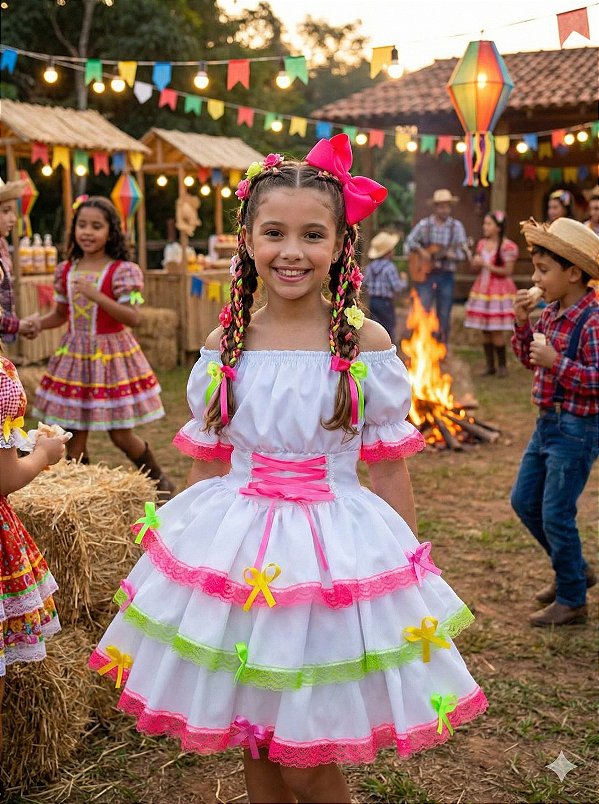 Vestido Infantil Junino Luxo Noivinha do Sertão