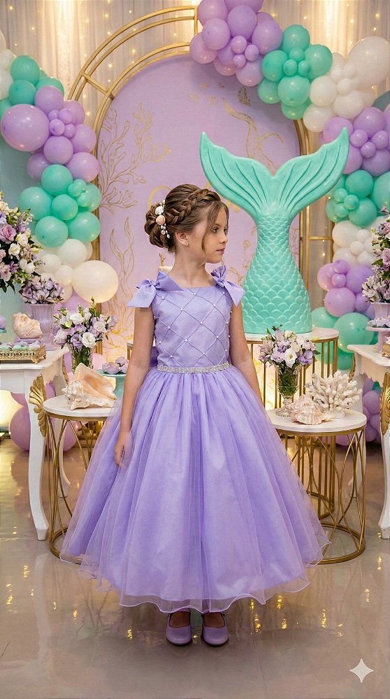 Vestido Infantil Lilas Fundo do Mar Princesas Mariely