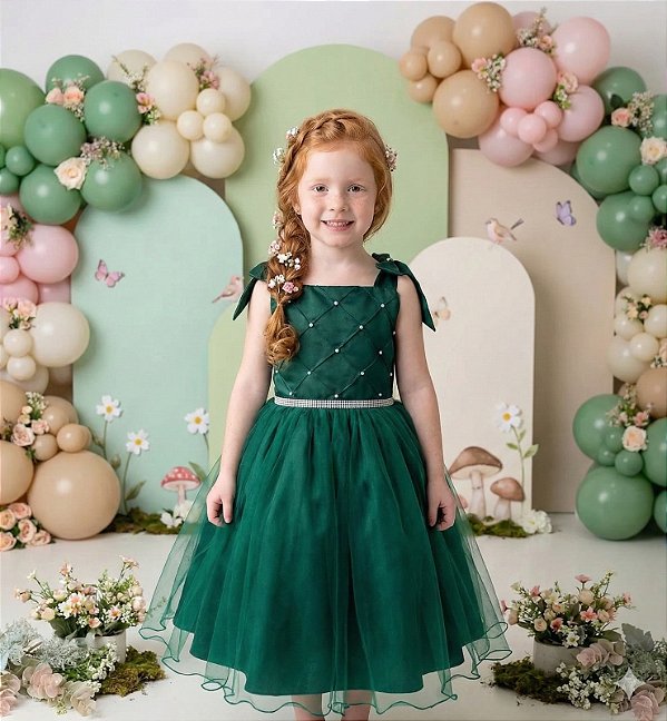 Vestido Infantil Verde Esmeralda Festa Princesa Mariely