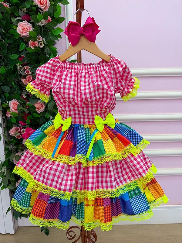 Vestido Junino Luxo Quermesse do Sertão Pink