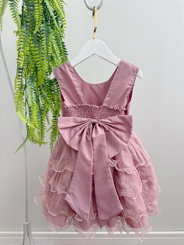 Vestido Infantil Rose Saia Babados e Glitter Daminha