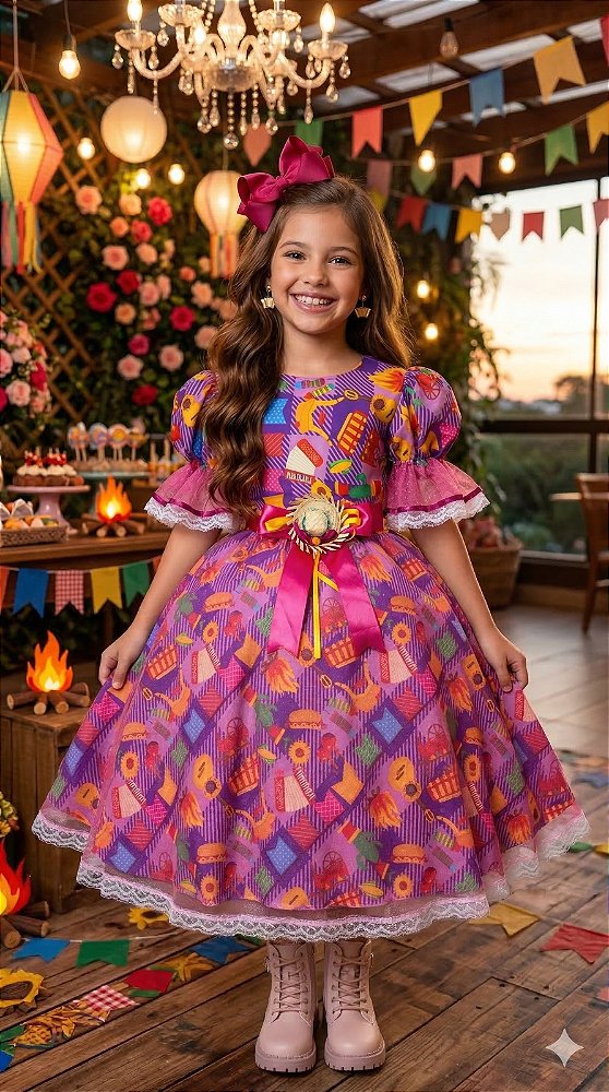 Vestido Infantil Junino Luxo Quadrilha Fogueira