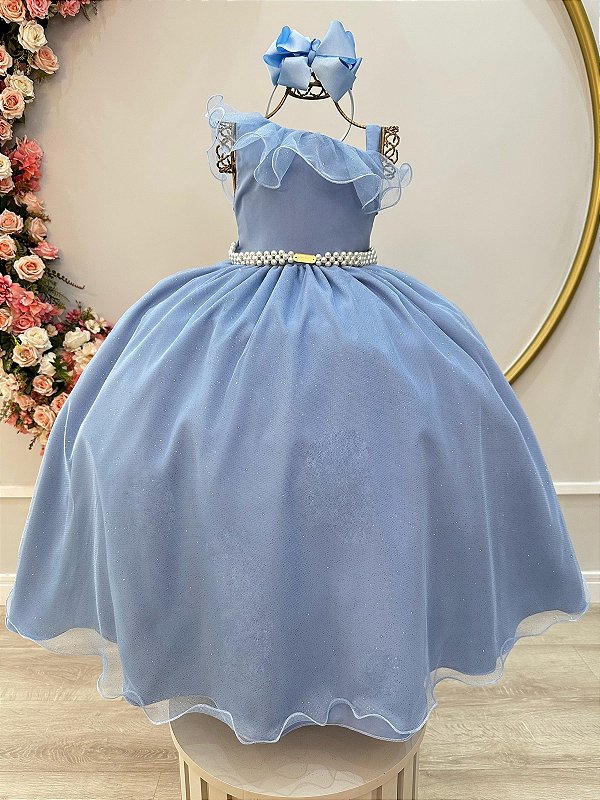 Vestido Infantil Longo Azul Formaturas Daminhas